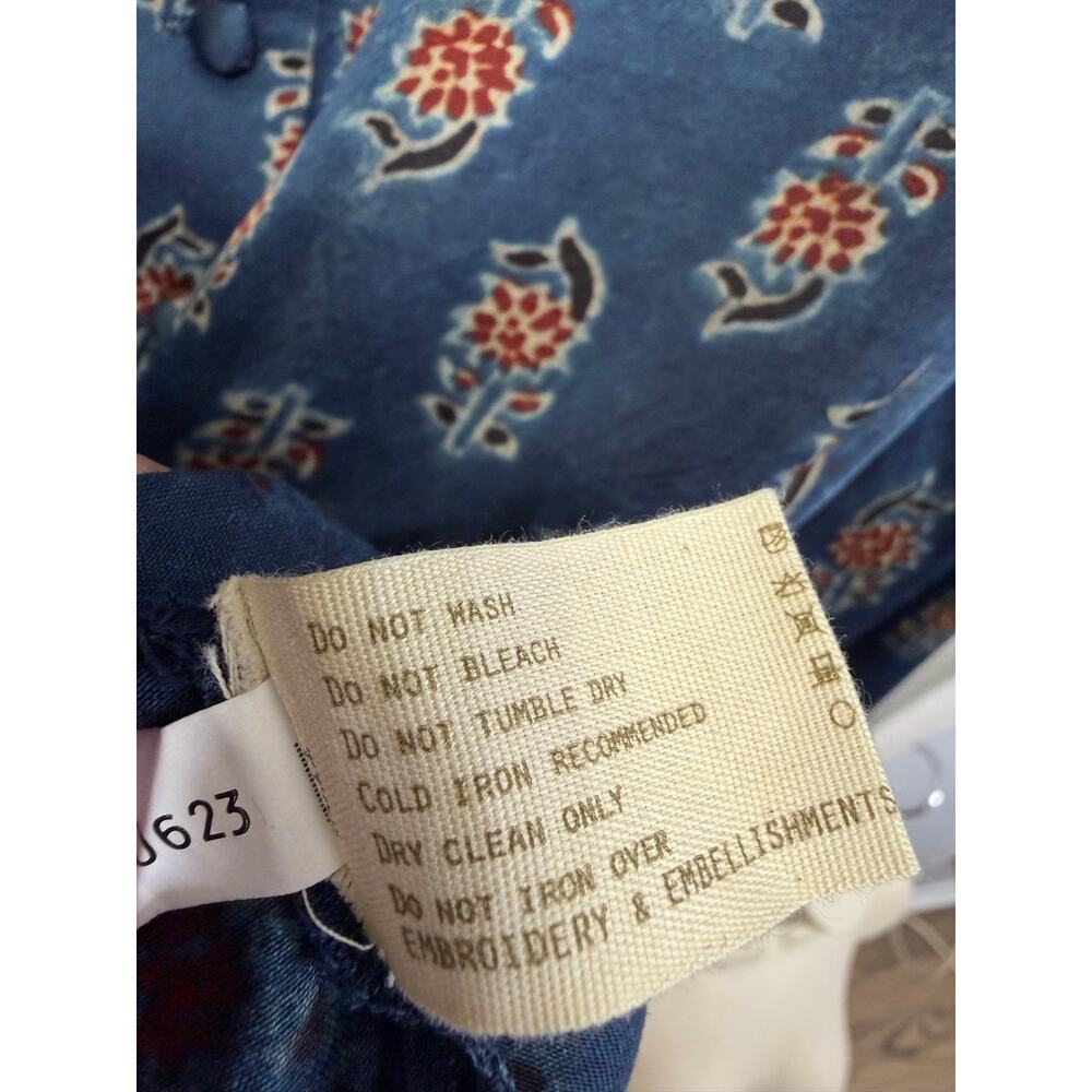FOLKSONG Tunic Top Blue Floral Block Print Long Sleeve Boho Blouse Sz M - Picture 13 of 16